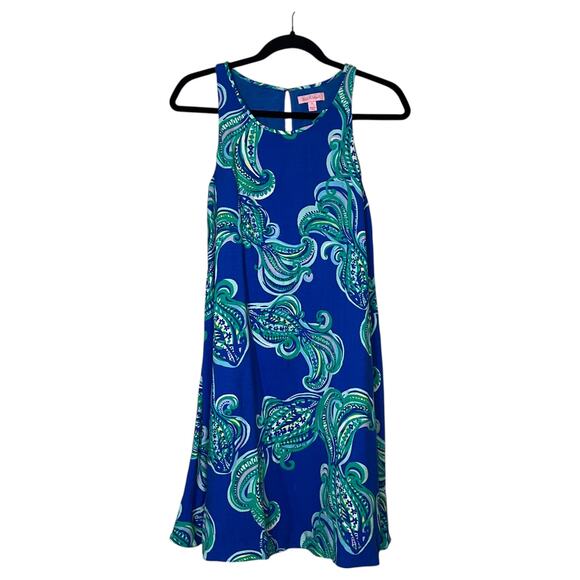 Lilly Pulitzer Paisley Wright Trapeze Tank Mini Dress Blue Crush Turquoise Small - Picture 2 of 8